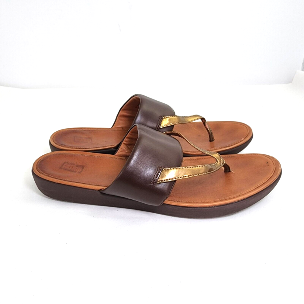 FitFlop Delta Toe Post 10 Brown Leather/Bronze Strappy Flip Flops/Thongs/Sandals